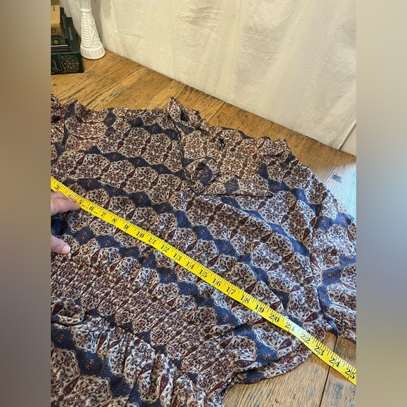 💙 DEX – Navy, Cream & Burgundy Print Dress – Size 2X - Picture 9 of 11